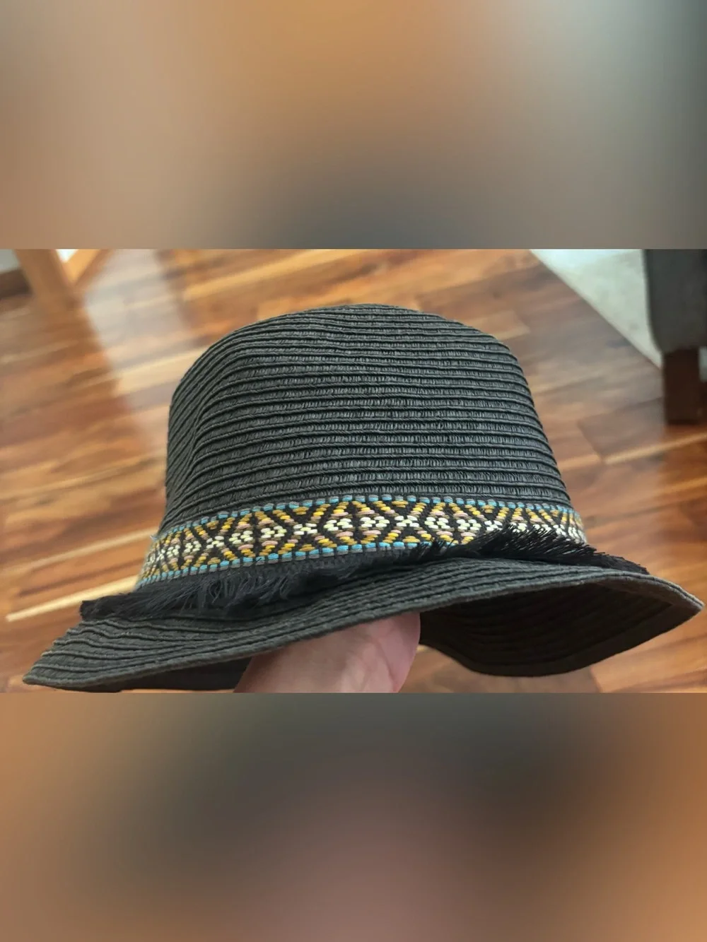 Roxy Black Straw Hat with Colorful Woven Band